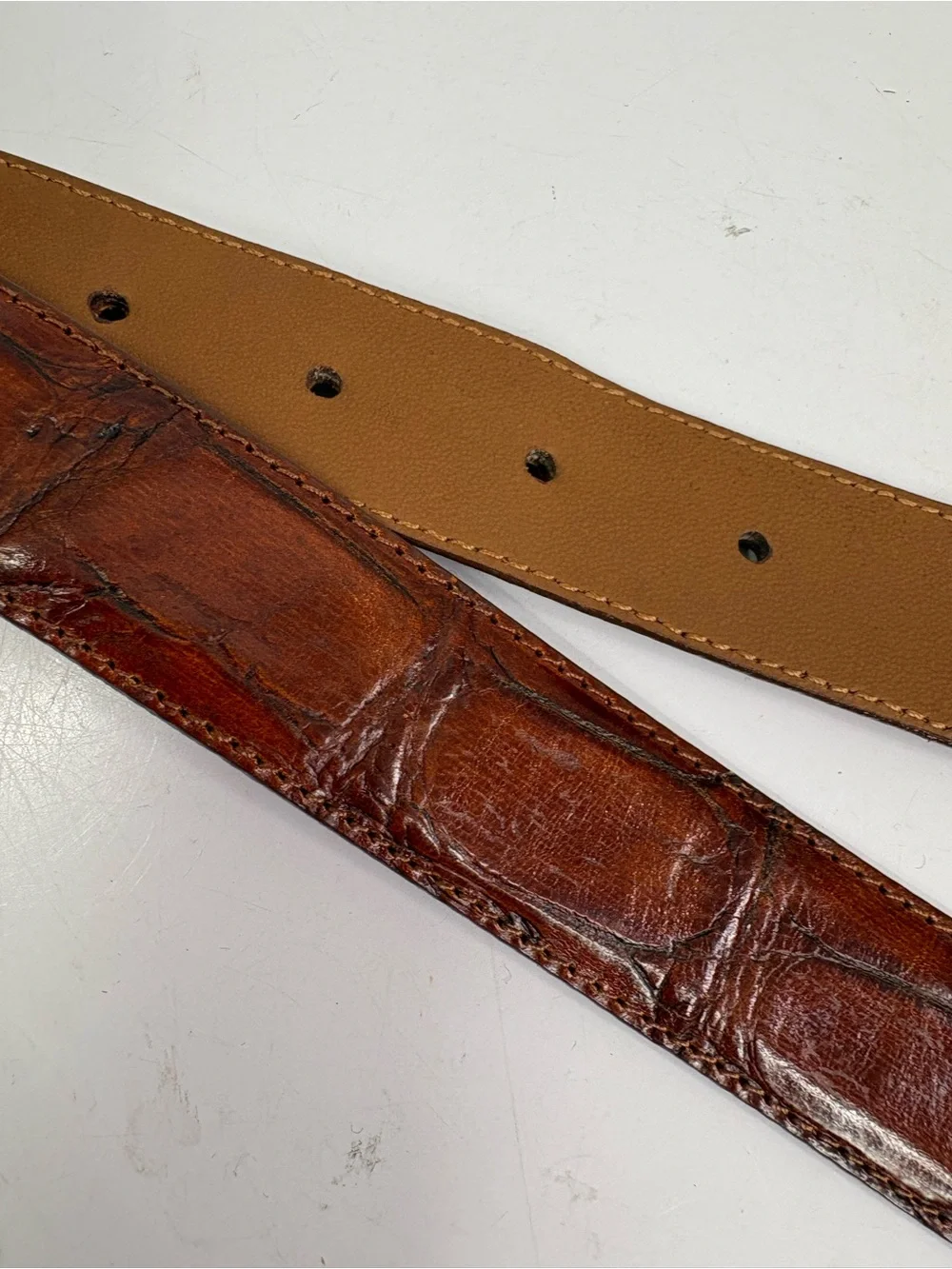 Brighton Crocodile Embossed cognac  Leather Men's Belt with Brass Buckle size 42